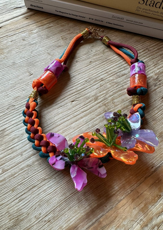 Resin art Orange Floral Necklace